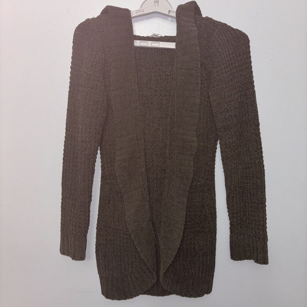 Derek Heart Open Front Hooded Cardigan Sweater Olve Green size Med